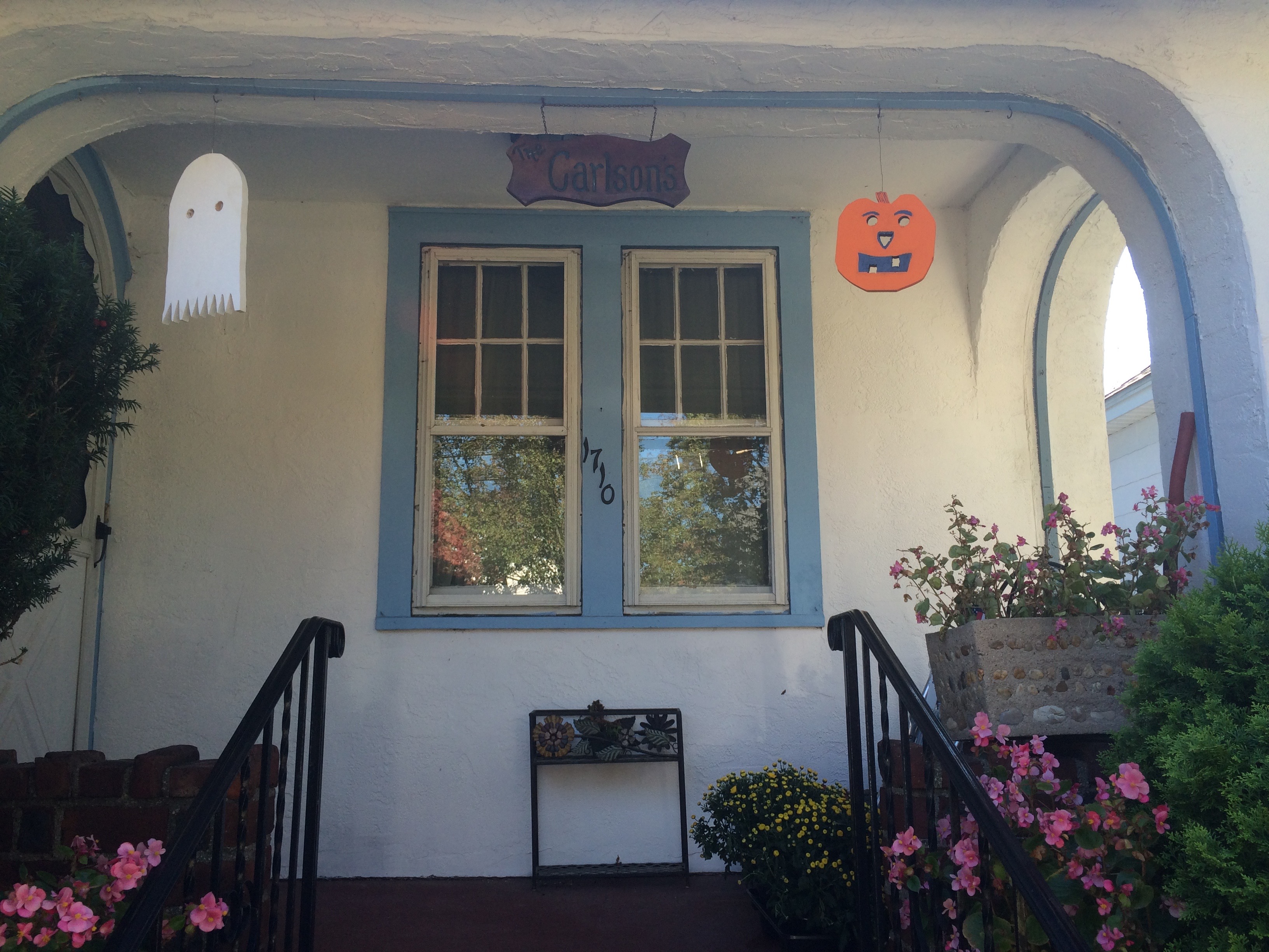 hanging ghost and pumpkin