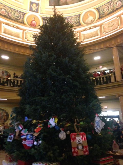 Marywood Christmas tree in the rotunda before being lit