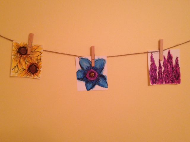 hanging water colors of flowers