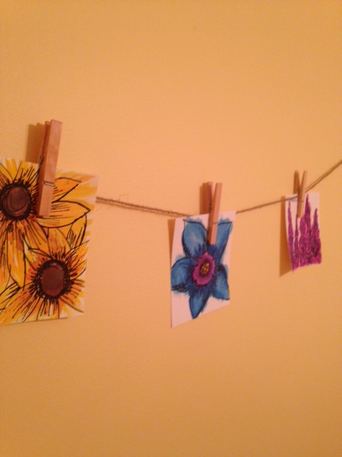 hanging water colors of flowers