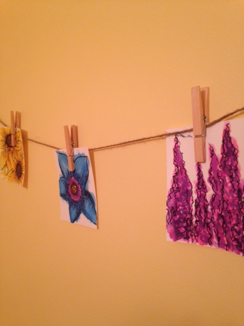 hanging water colors of flowers