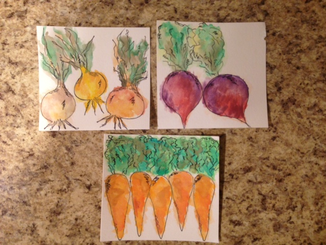 close up of watercolor vegetables