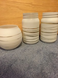 White Spray Painted Jars without the rubber bands