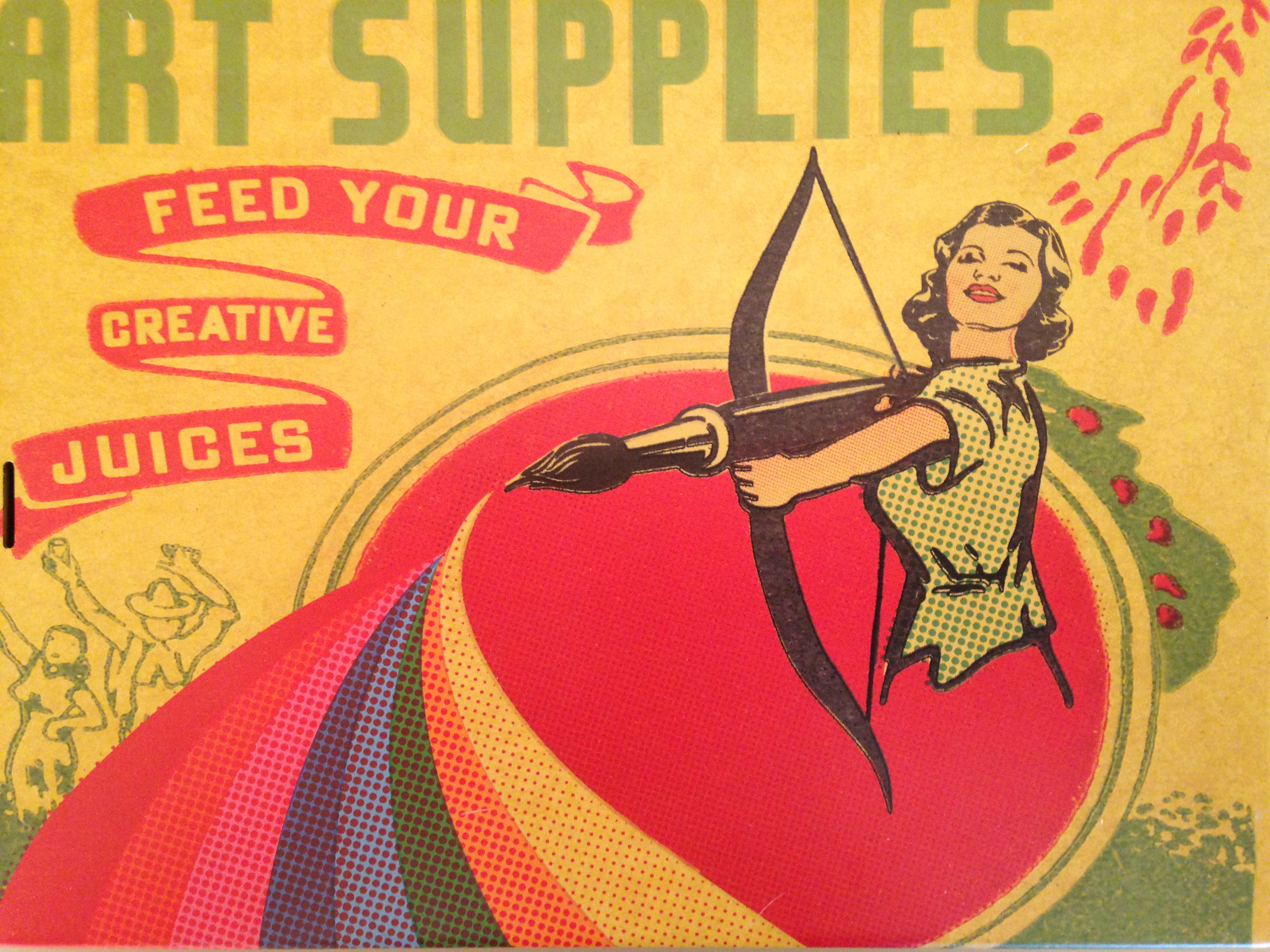 Retro and colorful art supplies tin box