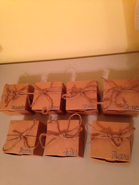 seven wrapped boxes to hold the rings