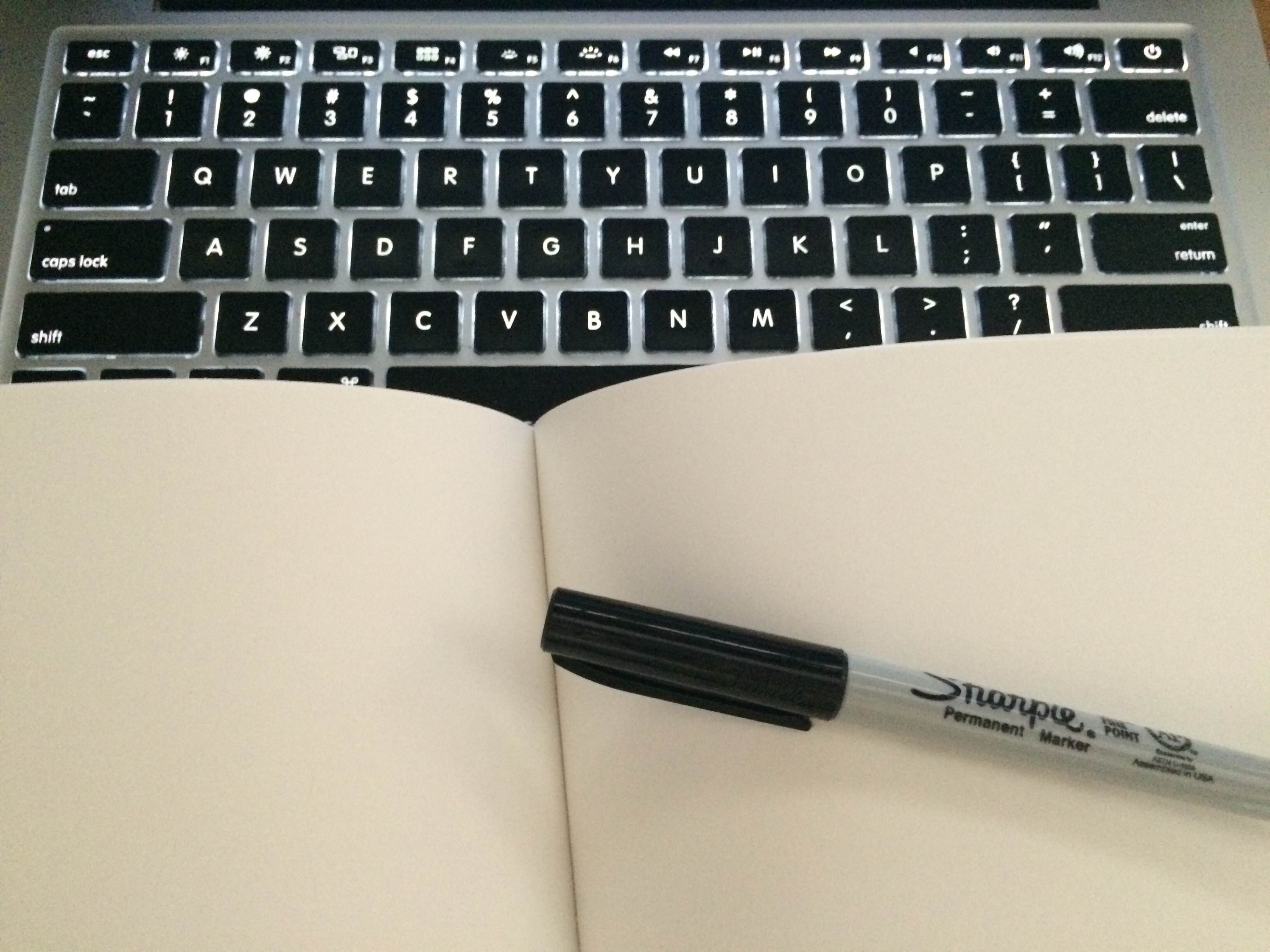 keyboard and sketchbook