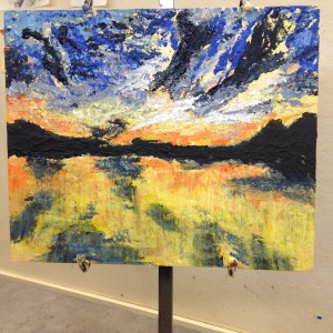 acrylic painting of abstract landscape close up