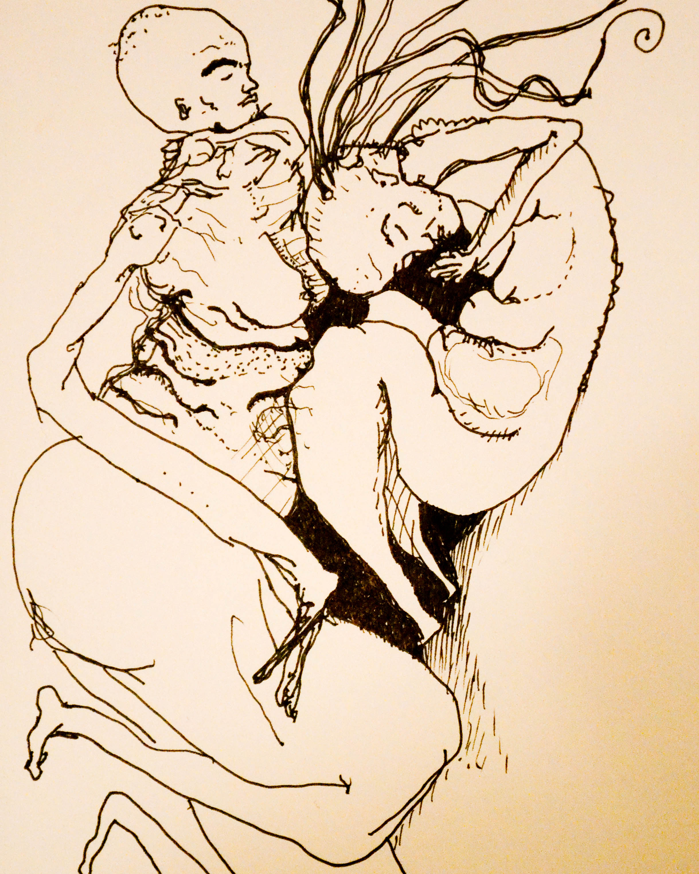 pen drawing of two bodies