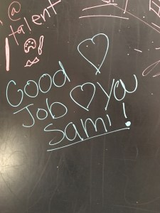 Encouragement from one young artist to the other.