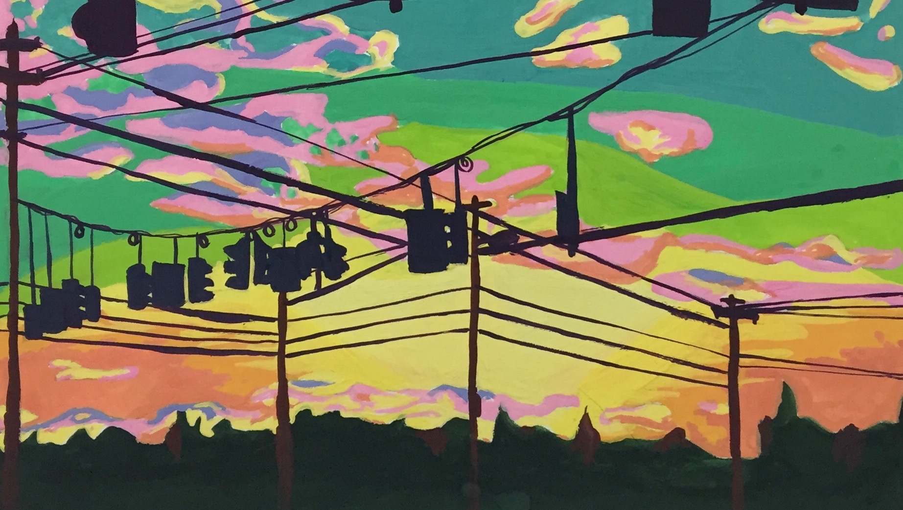 painting, acrylic, street light