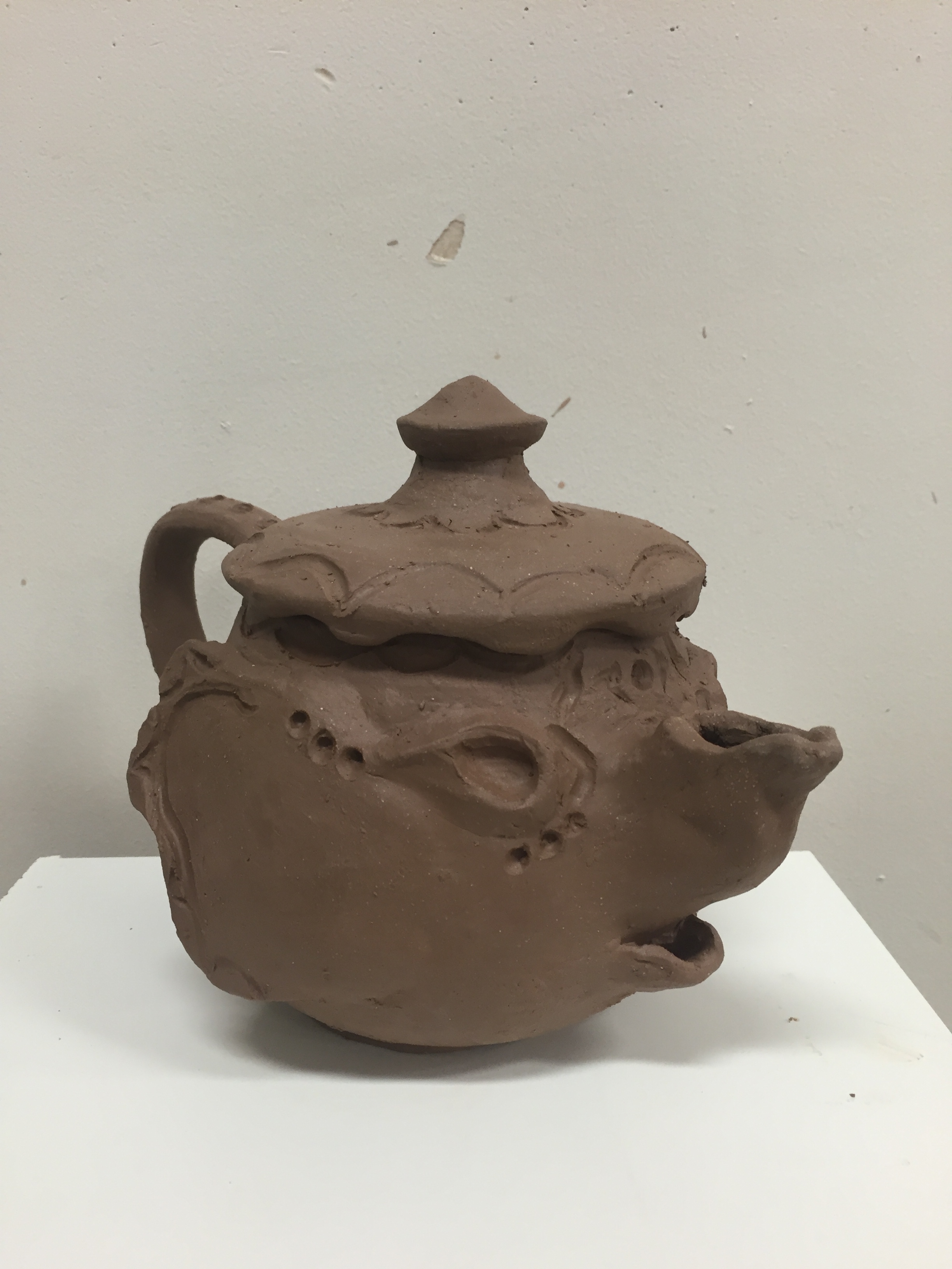 Leather hard elephant teapot