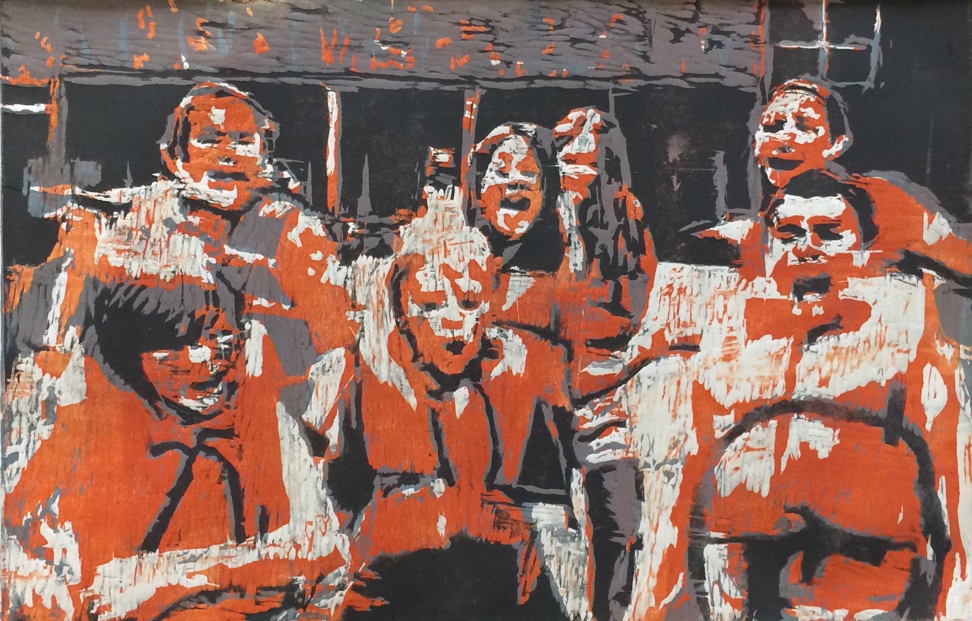 print, camp, children, orange