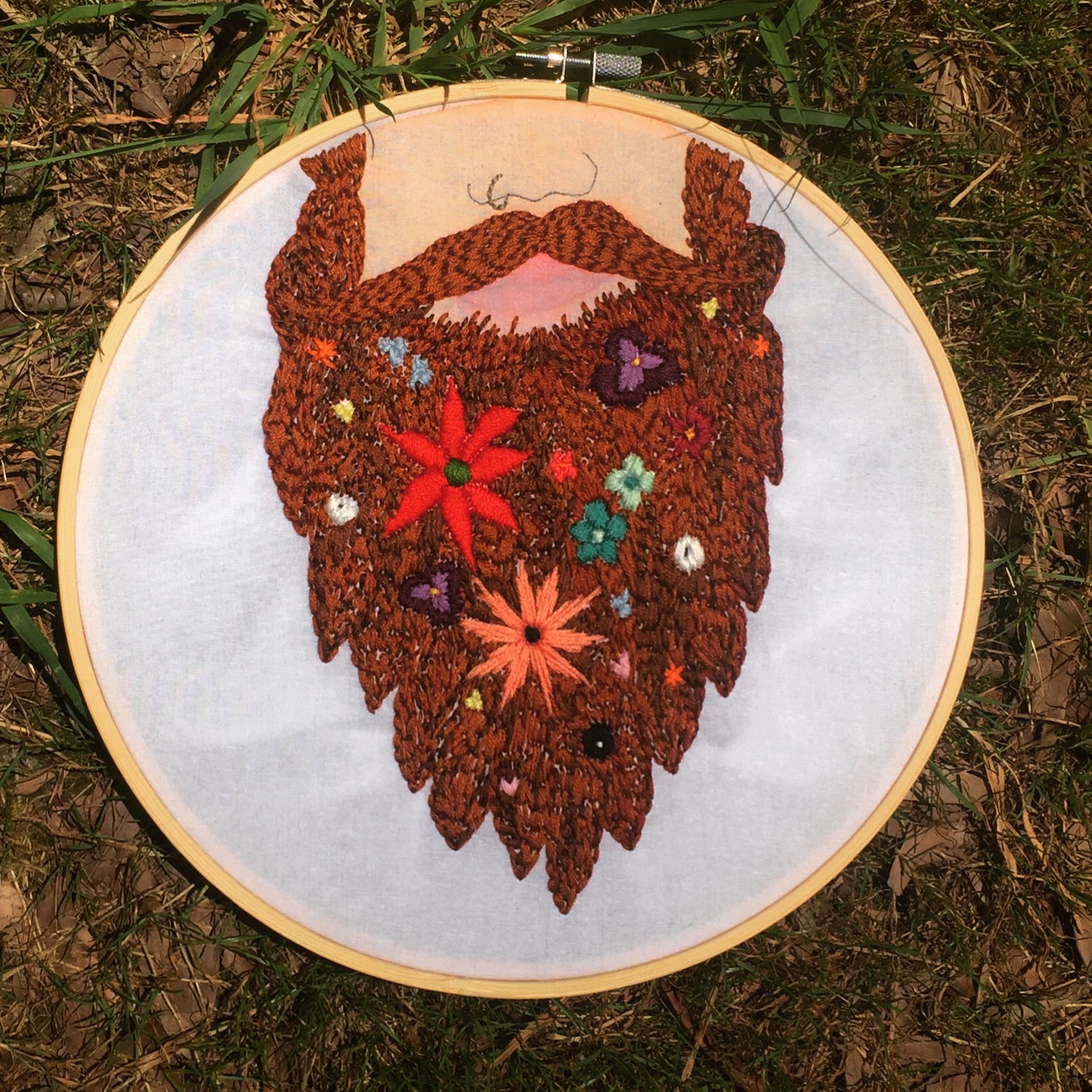 embroidery, beard, string, flowers