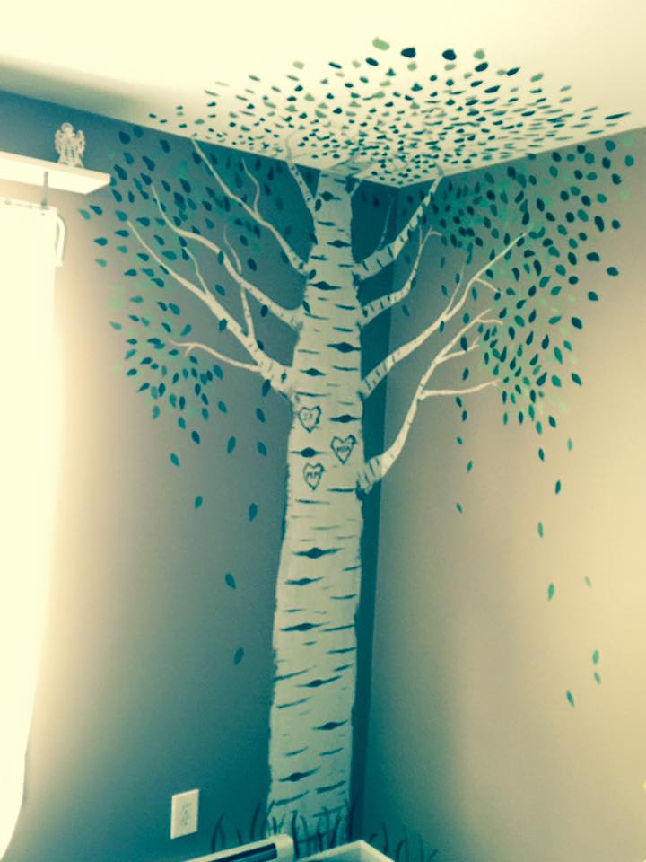 birch tree mural