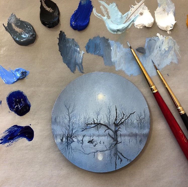 Snowy landscape painting