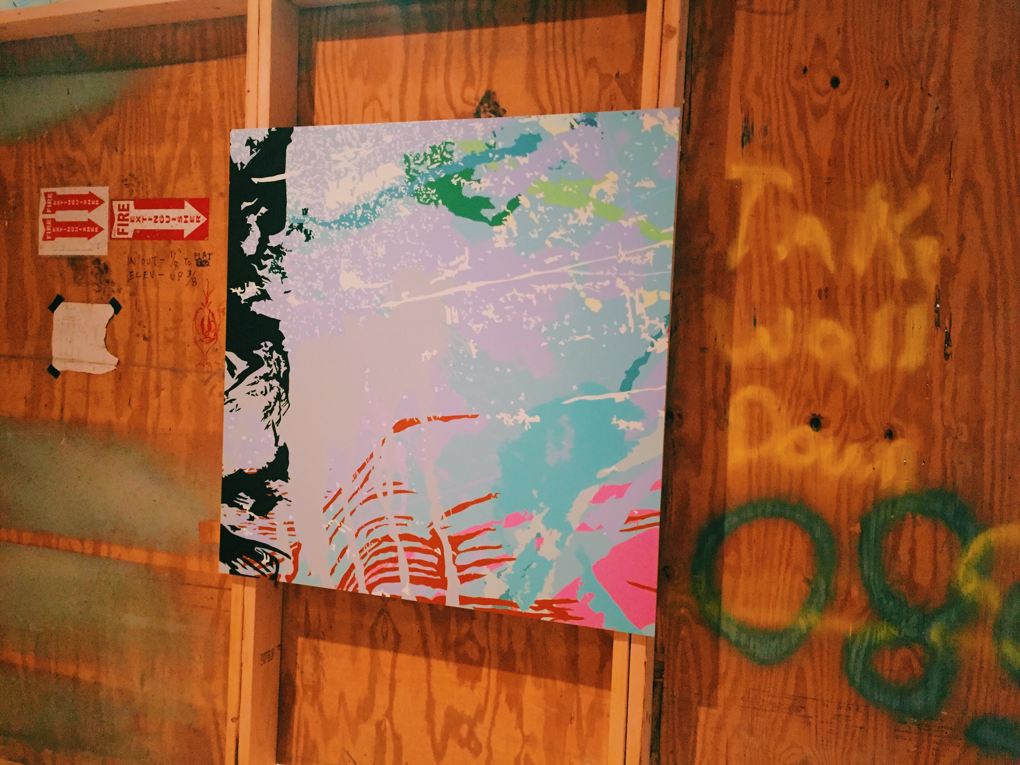 Abstract art print on a wood wall