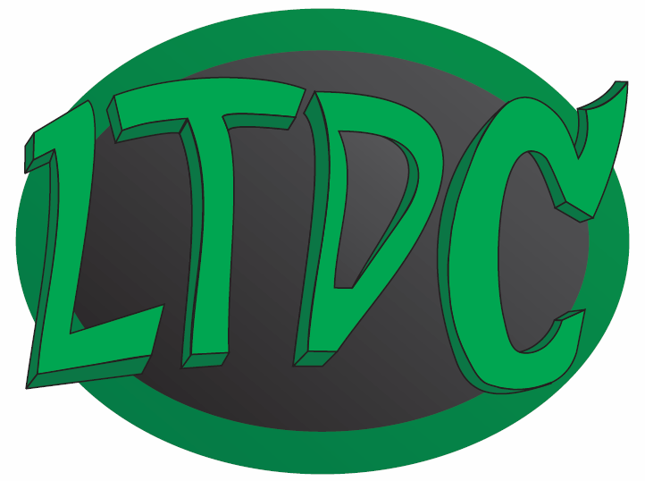 Black circle logo with bold green letters LTDC
