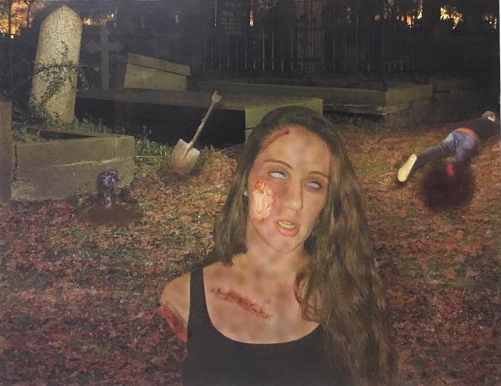 Photo manipulation. Gabbi as a zombie in a graveyard