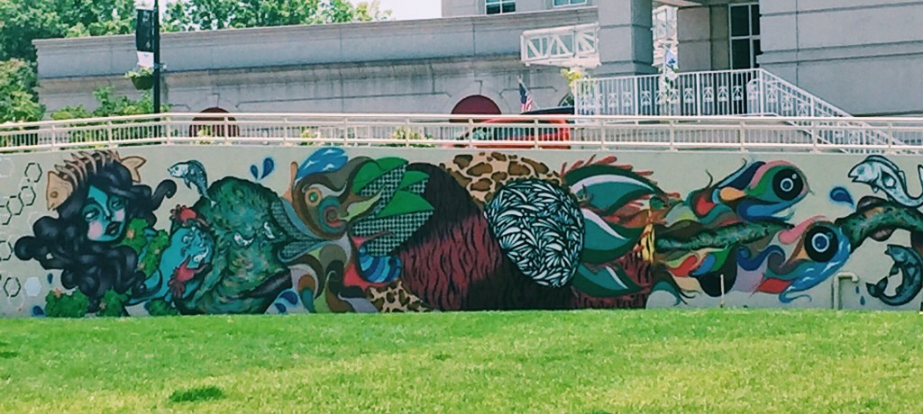 Colorful abstract mural of a mermaid