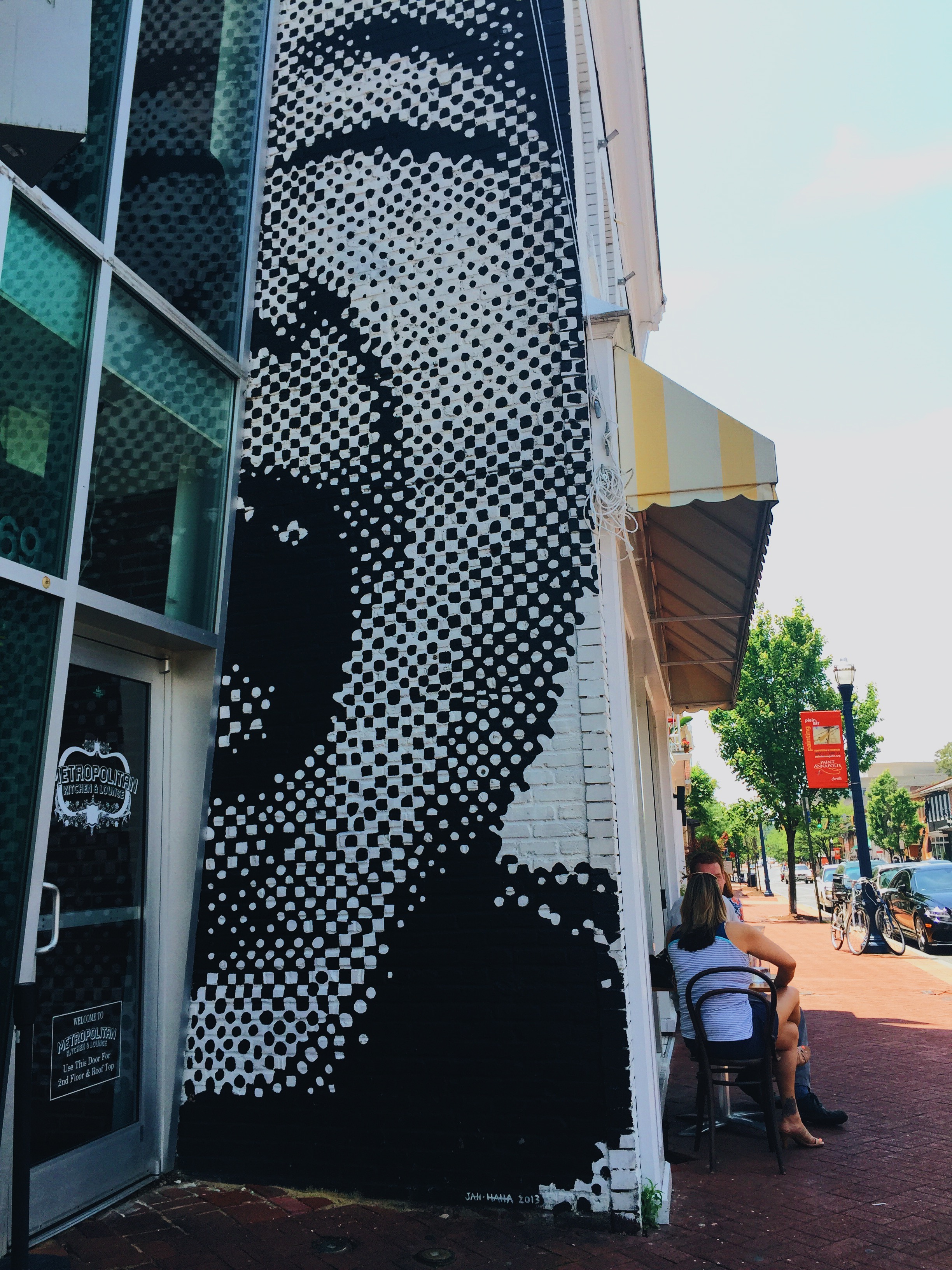 Black and white abstract face mural