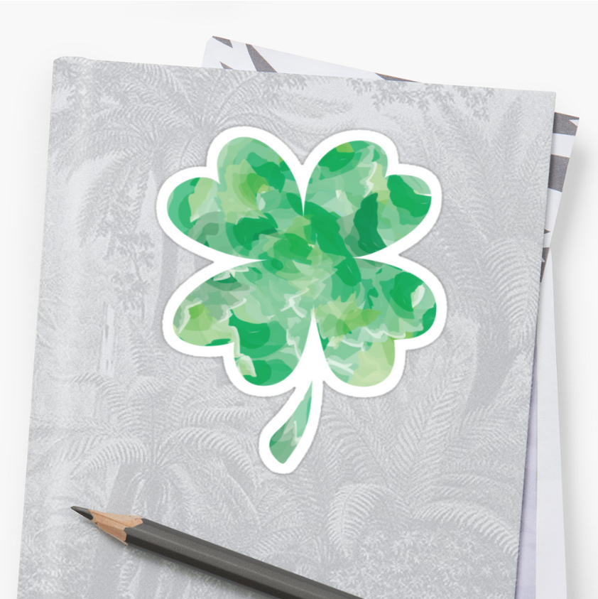 watercolor clover sticker on a folder