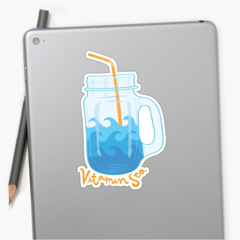 Mason jar with waves sticker on an Ipad