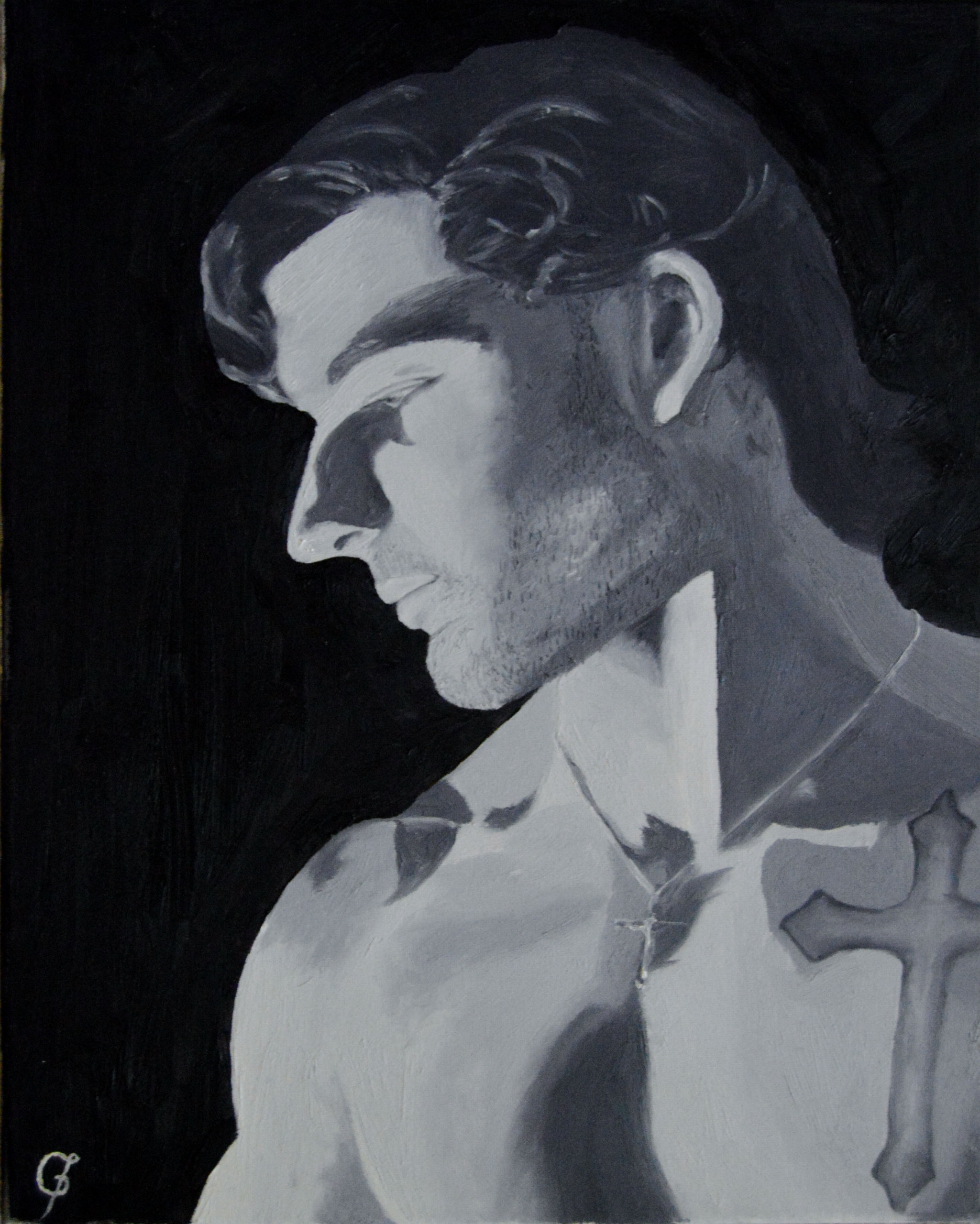 male portrait painting in black and white