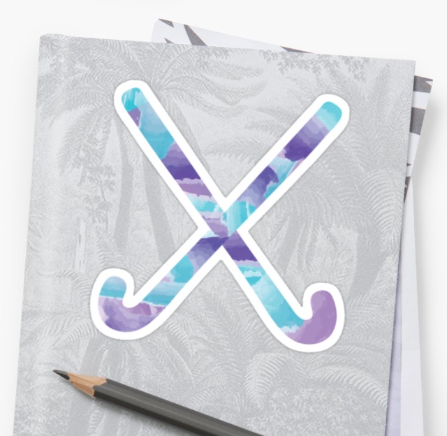 blue and purple watercolor field hockey sticker