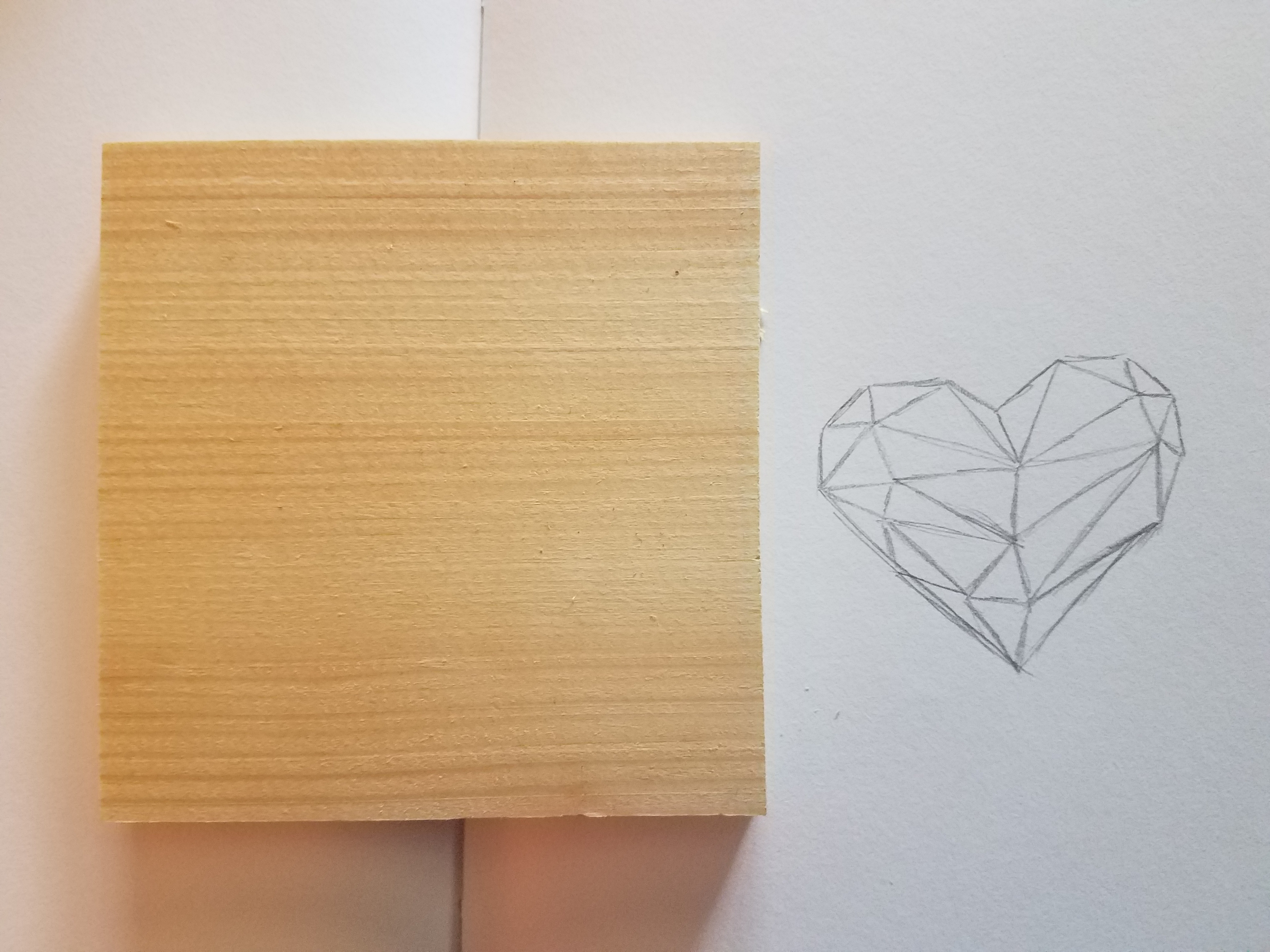 heart sketch and wood