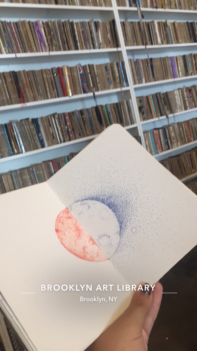 half dun half book pen and ink drawing