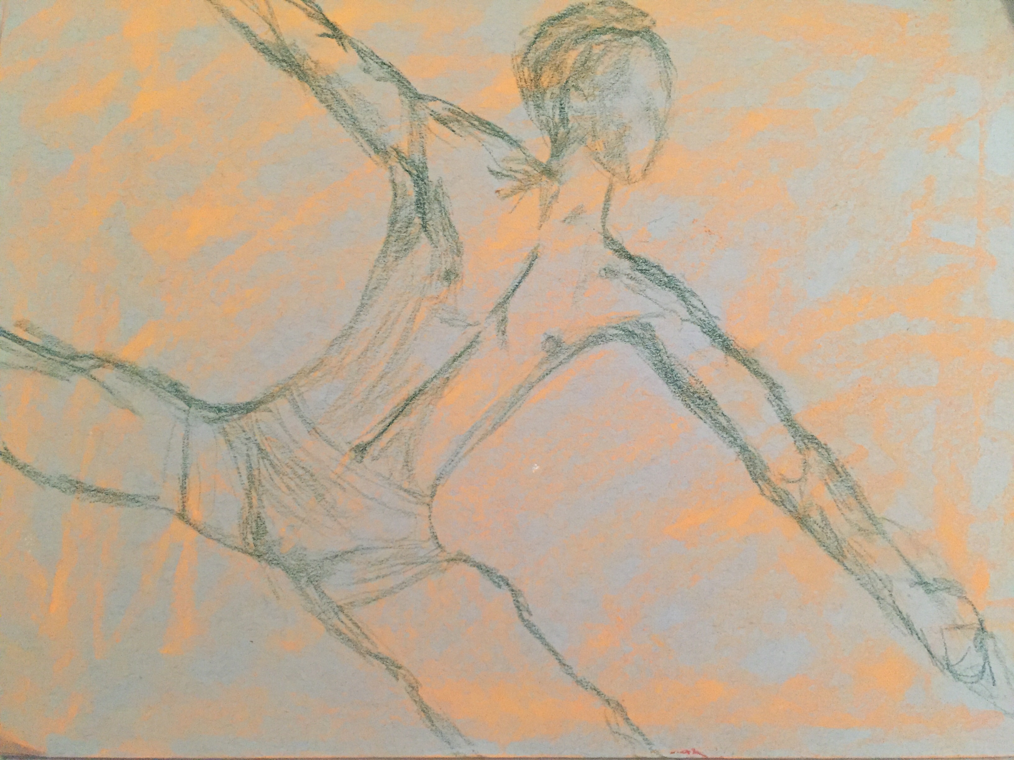 orange background with green male figure