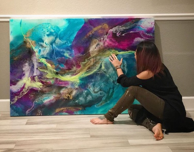 purple and blue fluid art