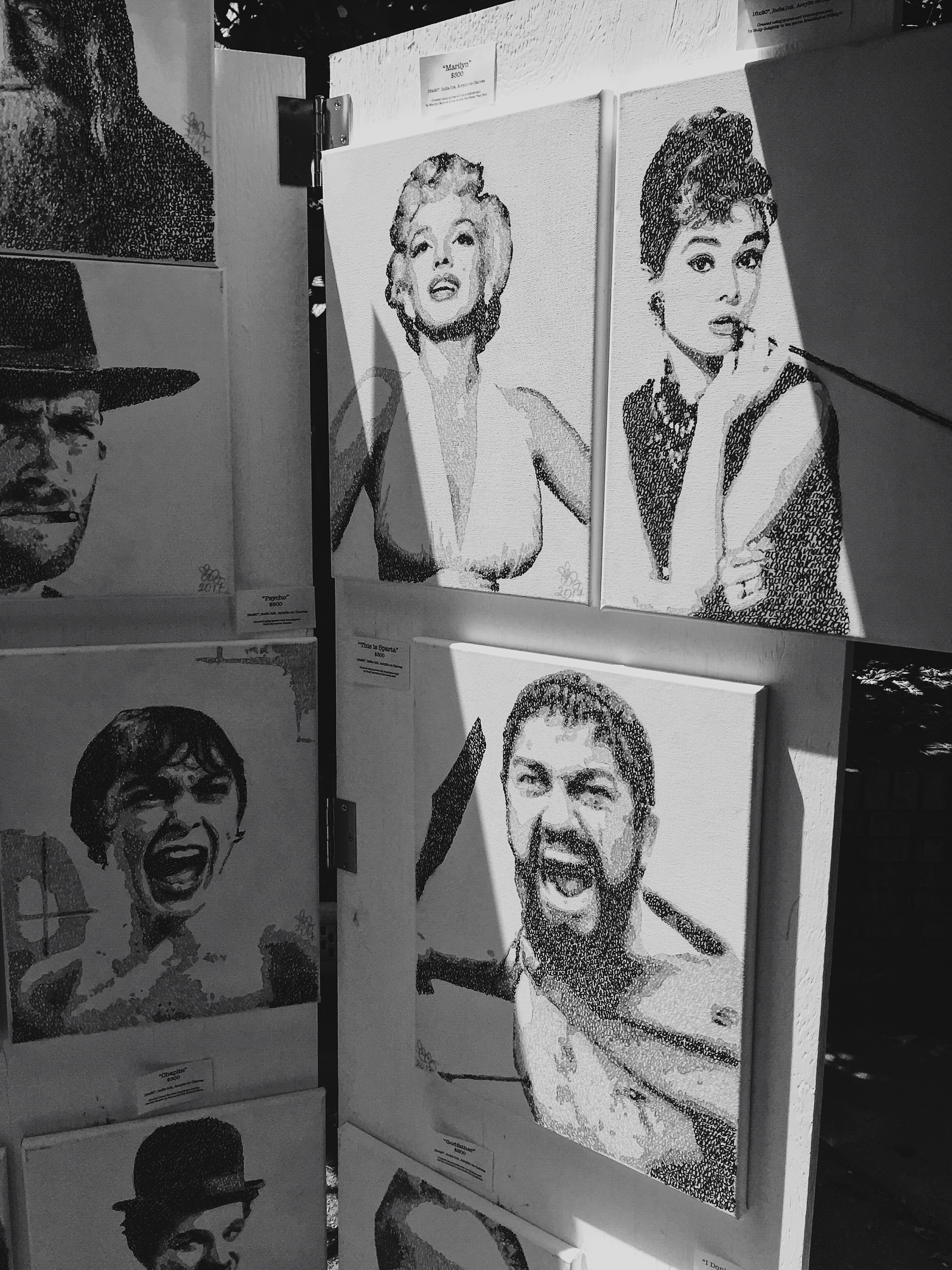 black and white celebrity drawings