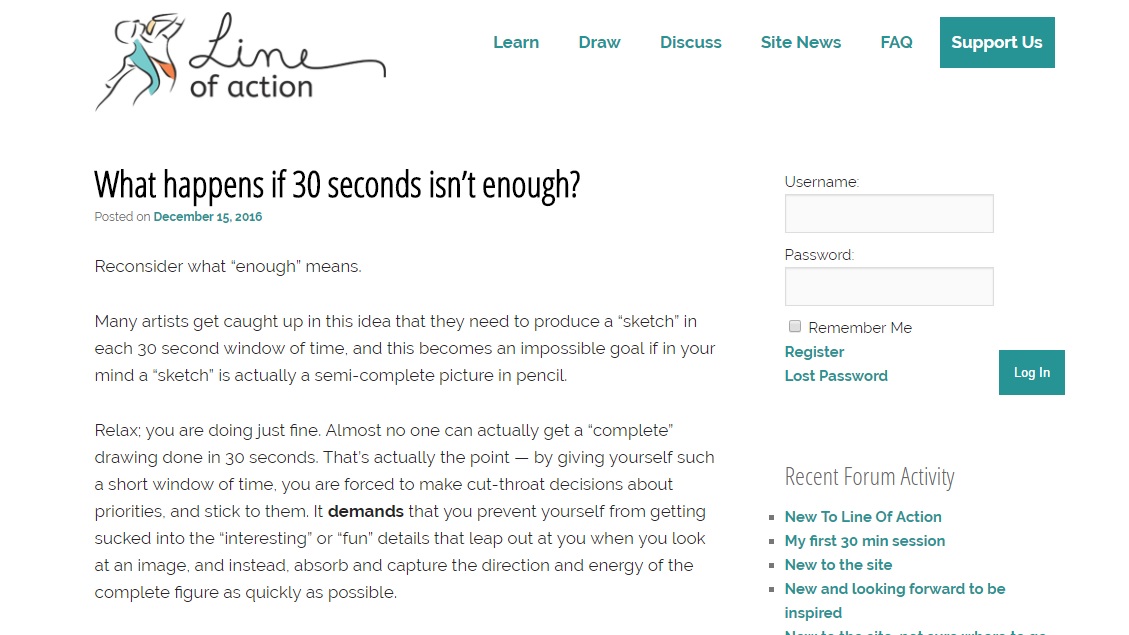 Screenshot of the website, Line of Action, featuring their "learn" section