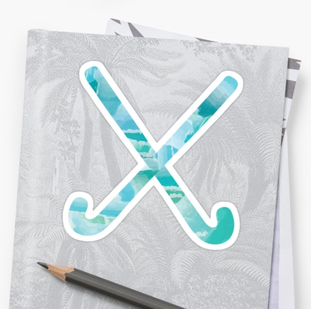 watercolor blue and green field hockey sticks