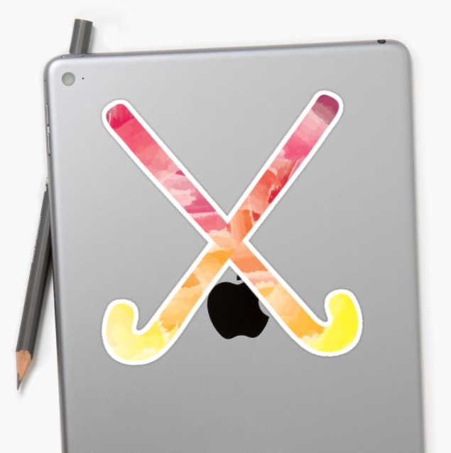 watercolor red orange and yellow field hockey sticks