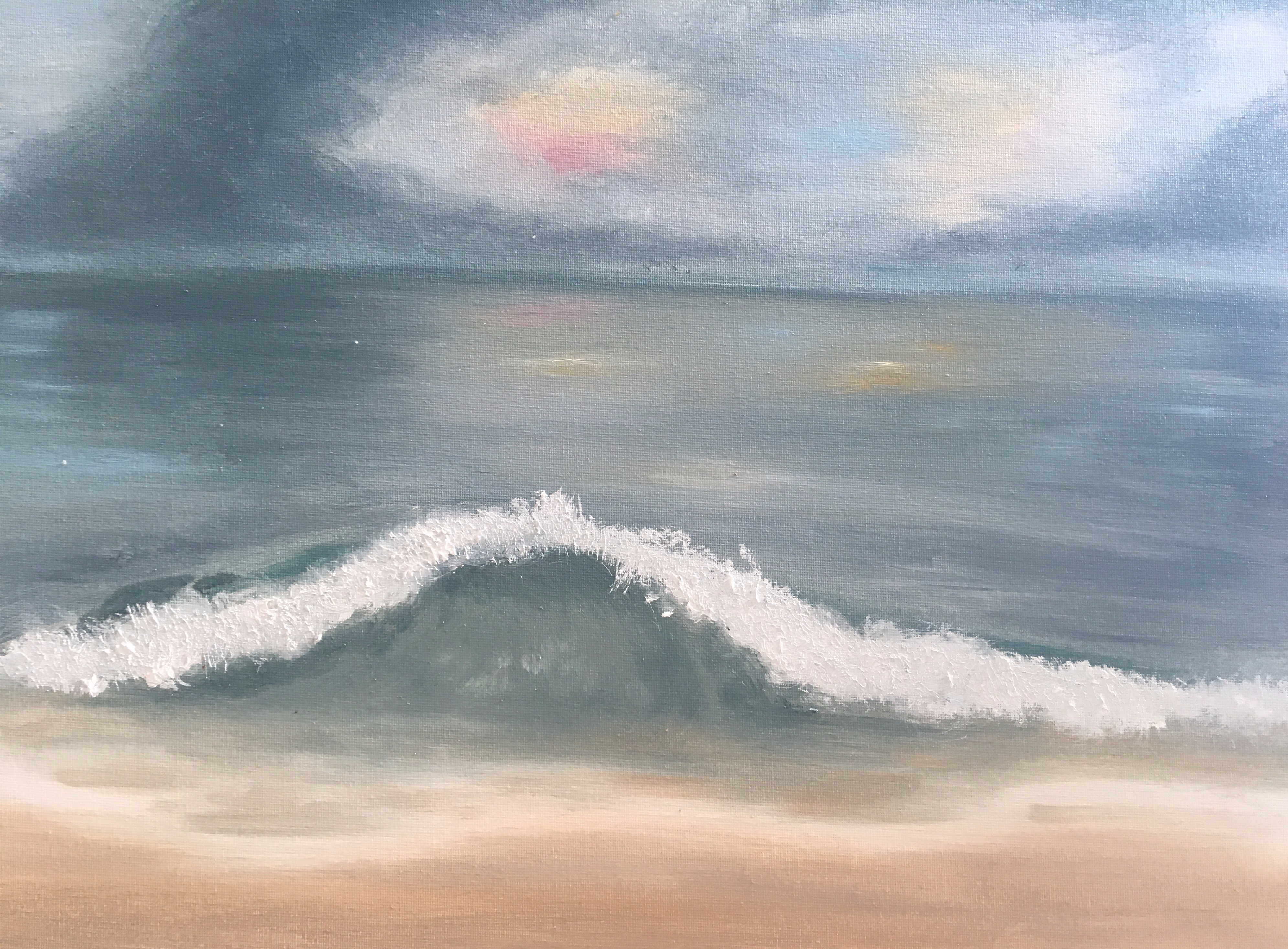 Beach scene with dark skies