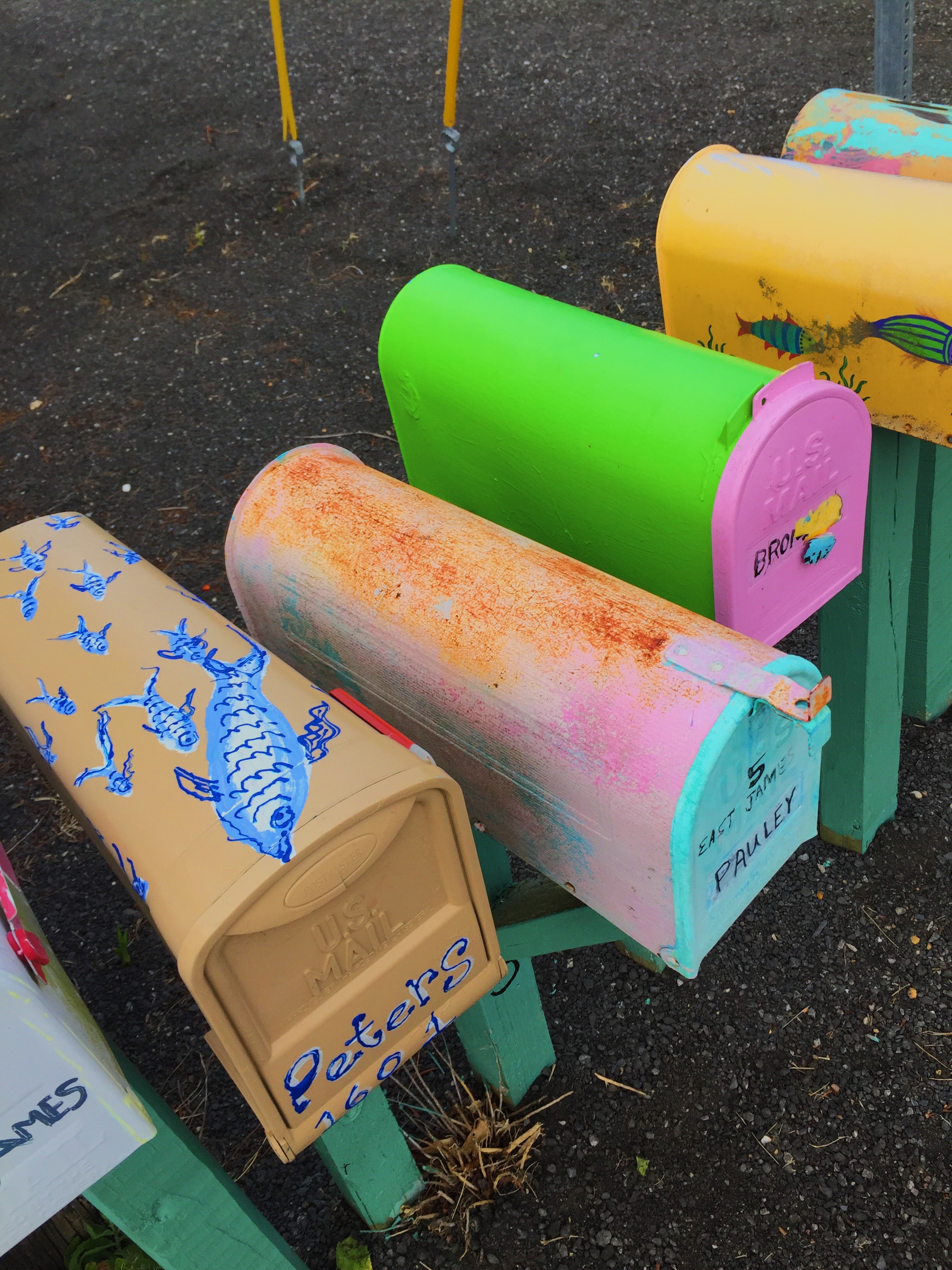 collection of rainbow mailboxes