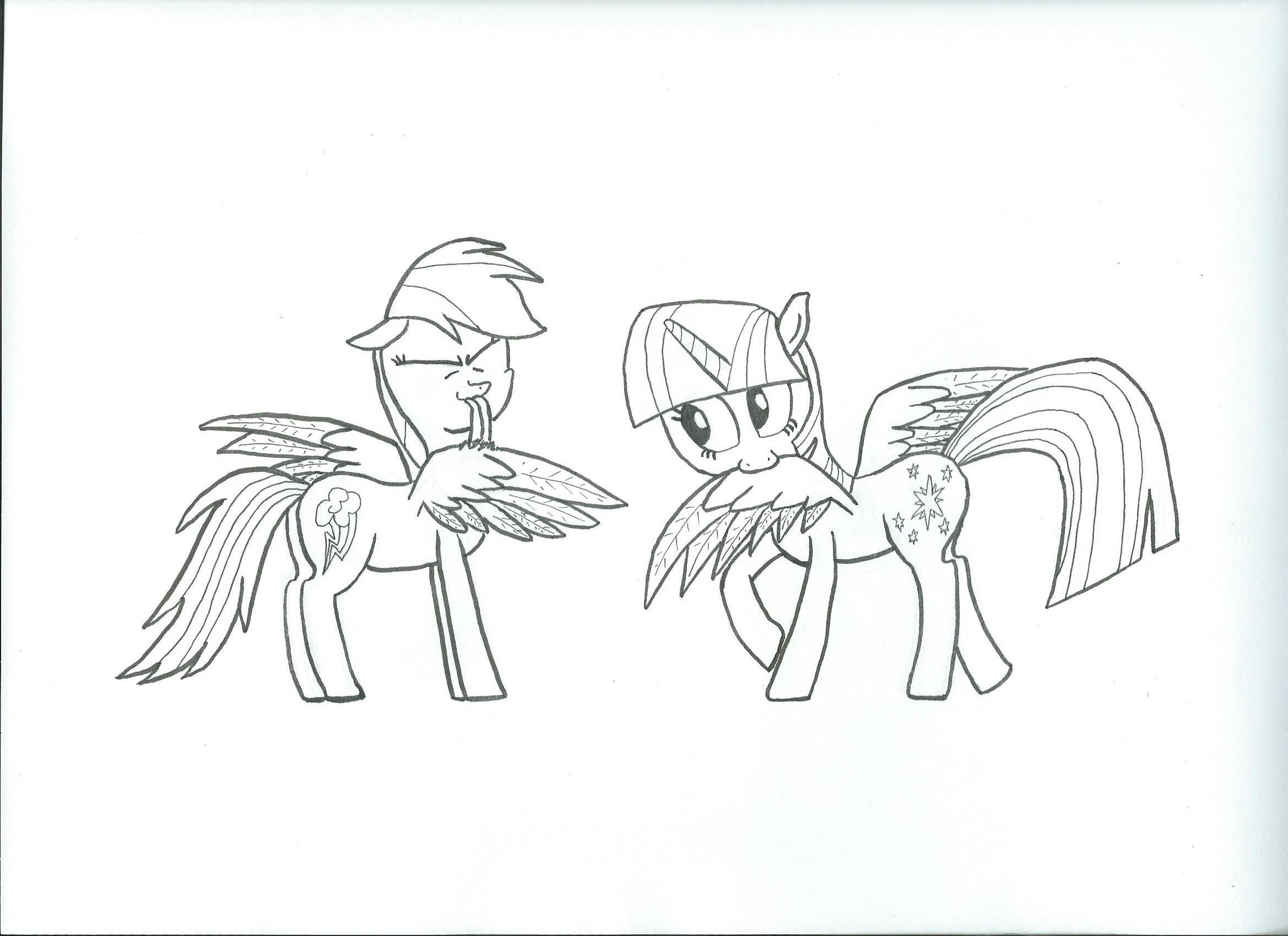 Preening Ponies (ink)