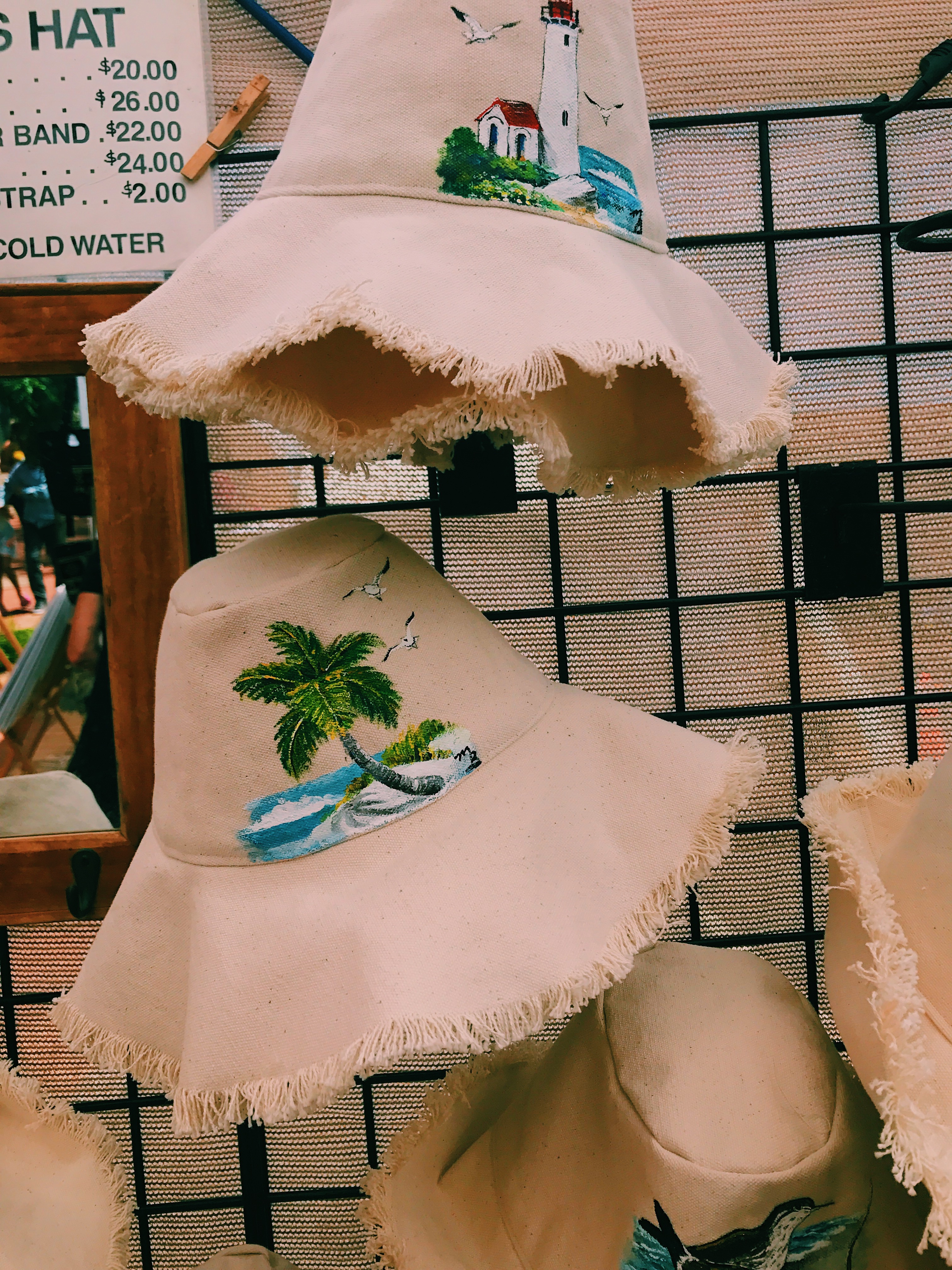hand painted palm tree and light house on a hat
