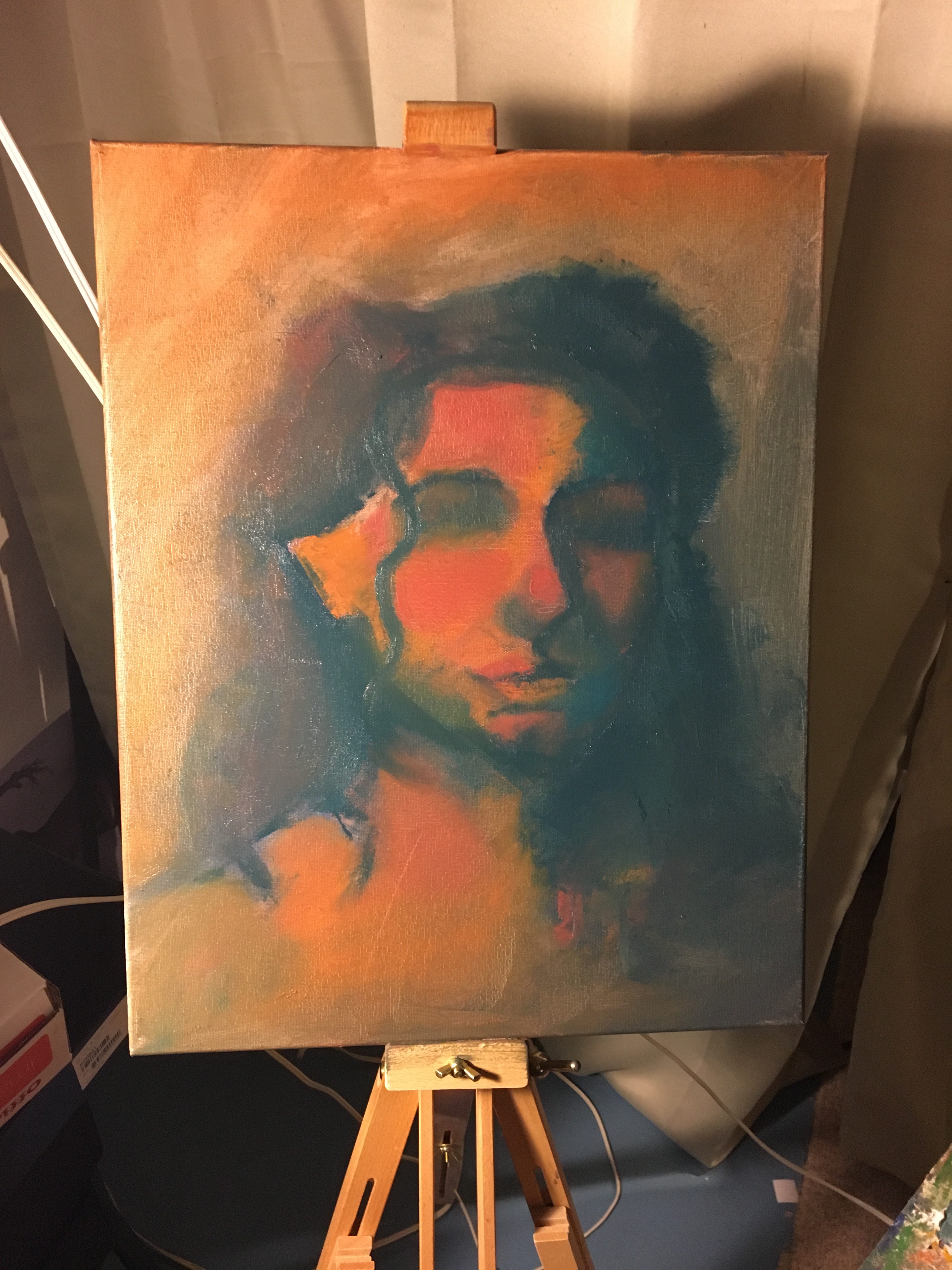 Layer 2 of same portrait. More vibrant colors added. Starting to look like subject.