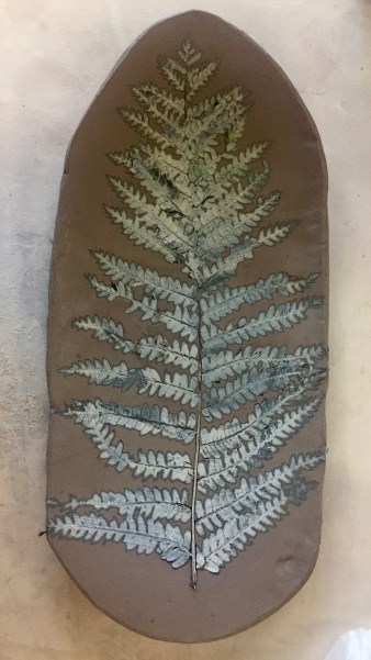 A fern pressed into clay