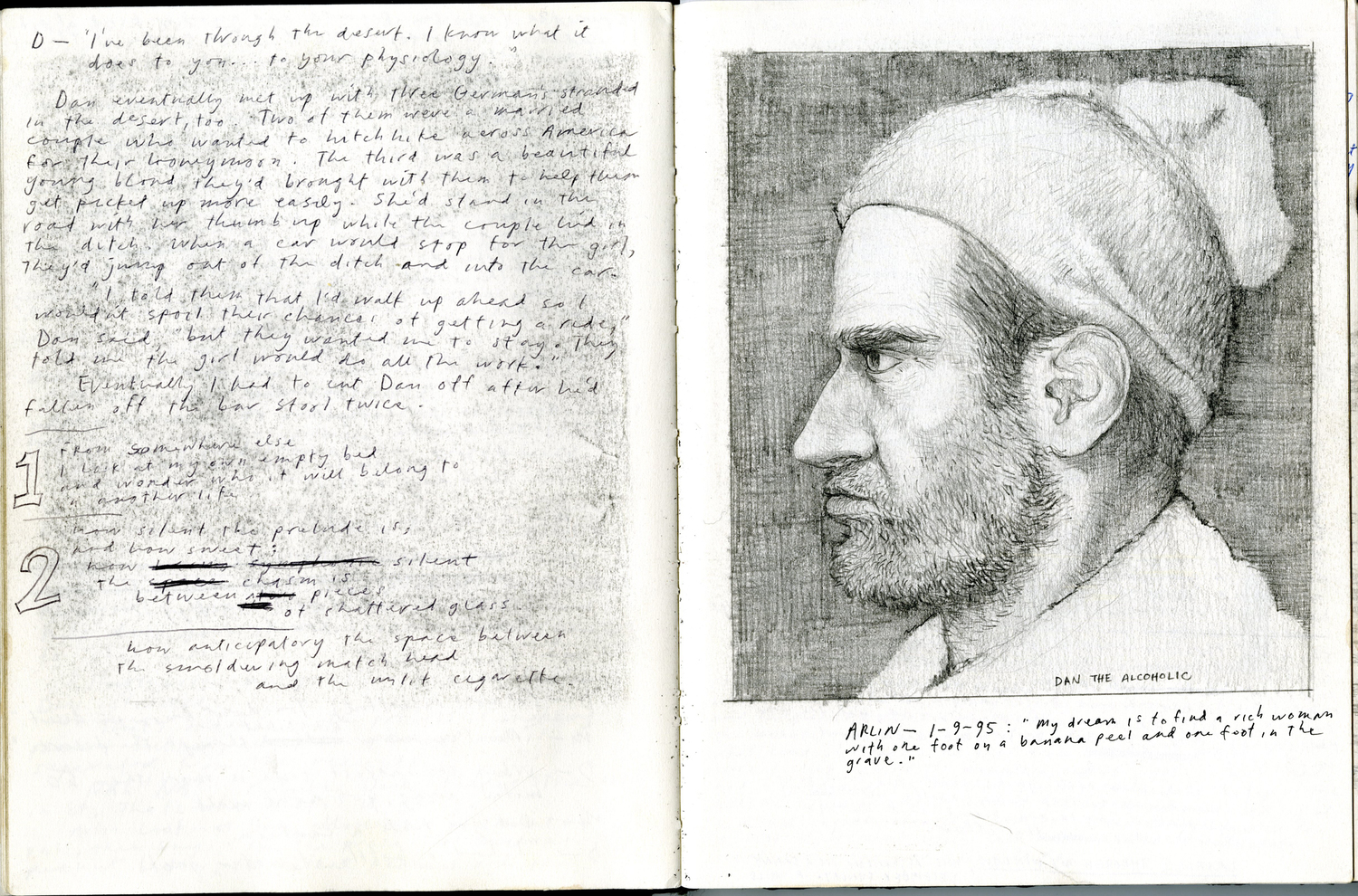 Page from Tim's sketchbook of "Dan the Alcoholic"