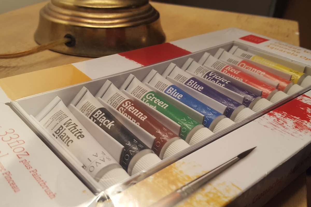 A photo of an unopened set of gouache