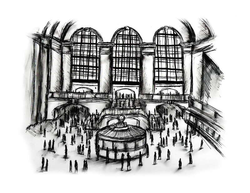 sketch of a train station