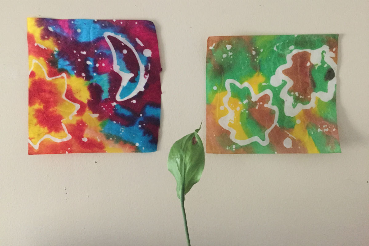 Sun & moon Batik and Leaves Batik with real leaf in middle