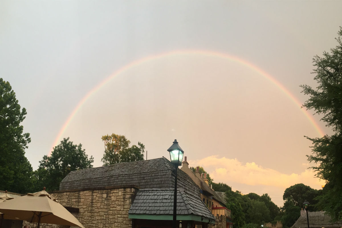rainbow over street light