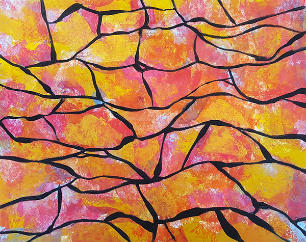 Close up of pink and yellow painting