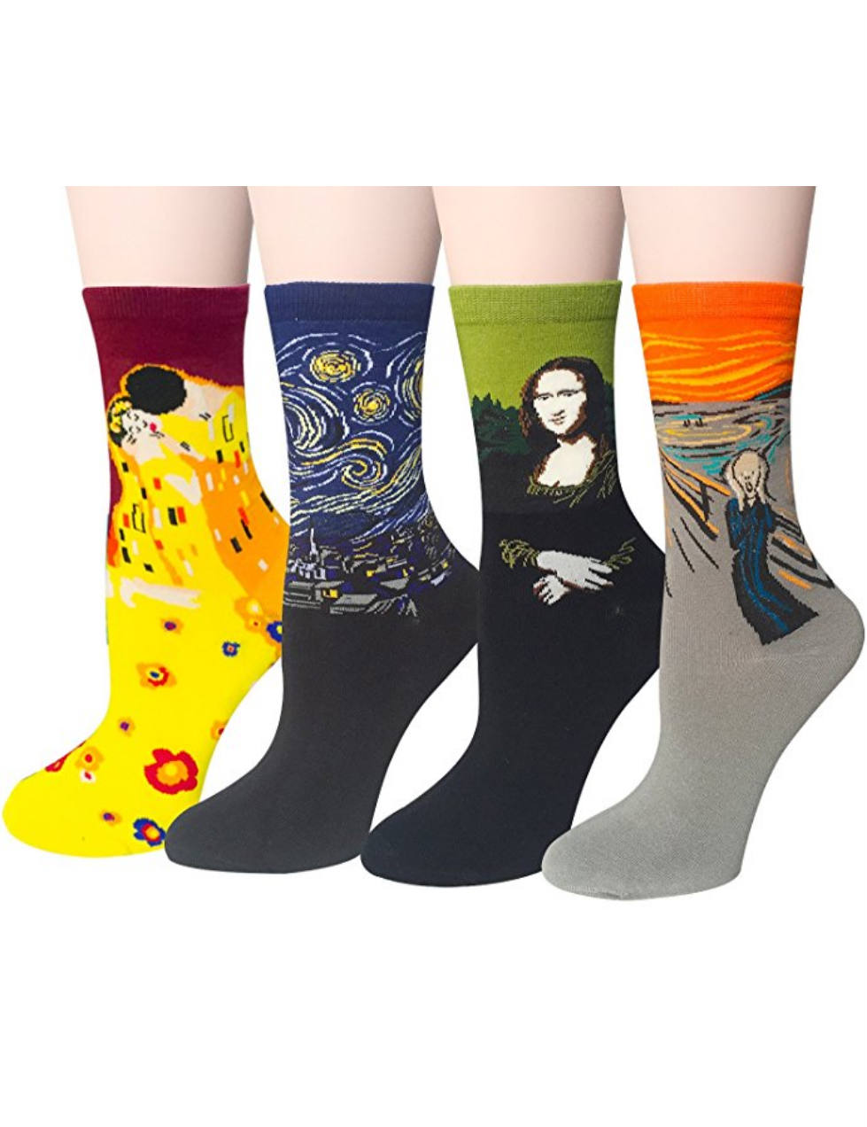 Screenshot-halier 4 Pairs Womens Famous Painting Art Printed Funny Casual Cotton Crew Socks Free size at Amazo[