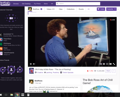 screenshot of bob ross on twitch